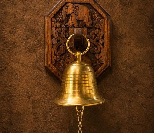 Brass Door Bell on Carved Wooden Plaque