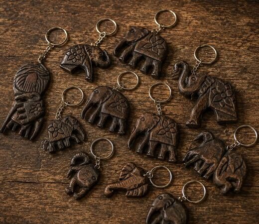 Carved Wooden Elephant Key Tag