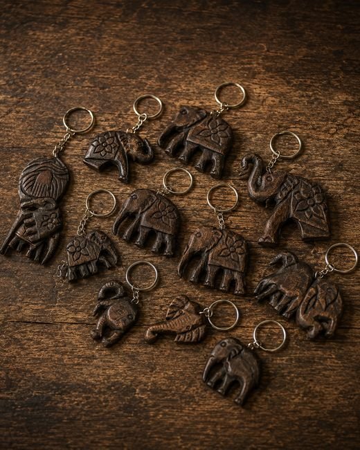 Carved Wooden Elephant Key Tag