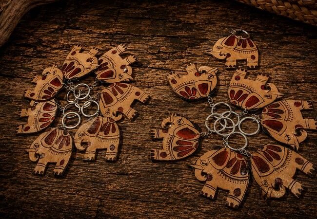 Leather Elephant Key Tag